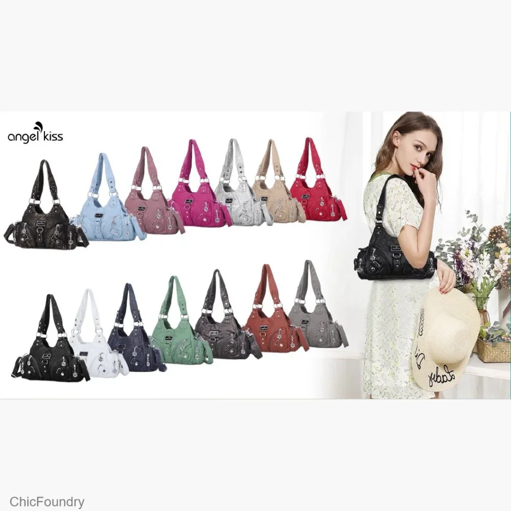 Small Vegan Leather Hobo Tote Bag with Multi-Pocket Design Adjustable Strap
